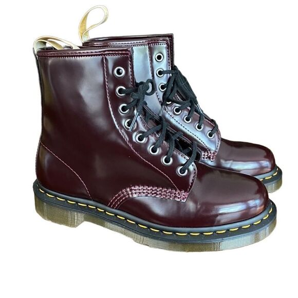 Dr Martens Lace Up Boots 1460 Vegan Cherry Red Oxford Rub Off Wine - Picture 5 of 11